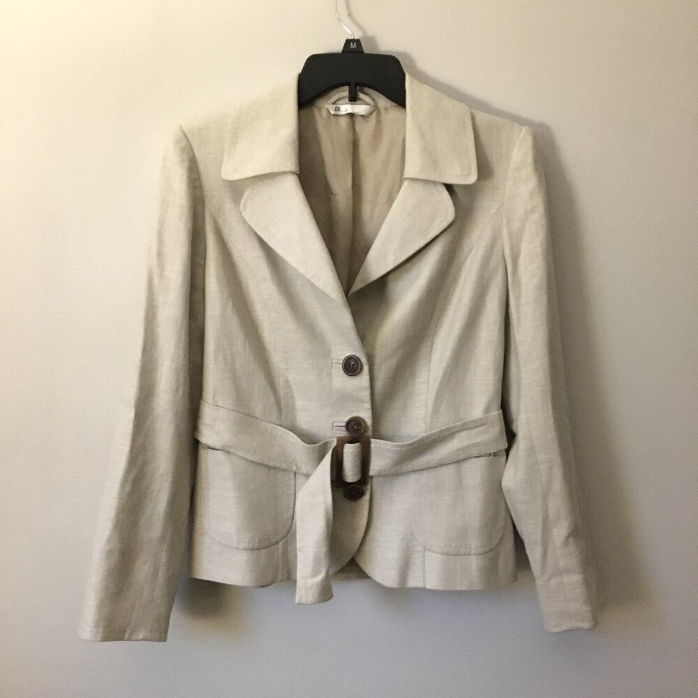 BHS Cream Linen Blend Belted Safari Blazer Utility Jacket 4 6